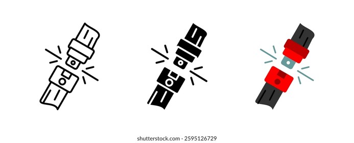 Fasten seatbelt icon. Car safety belt buckle being secured. Symbol of travel security and accident prevention. Fasten up your seatbelt while driving. Transportation safety concept.