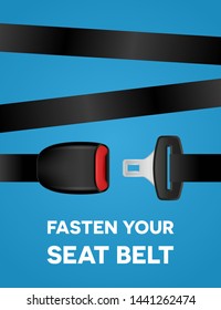 Fasten your seat belt - social typography poster. Safe trip - vector creative banner on blue background. Use in billboards or city prints, advertising construction for outdoor design.