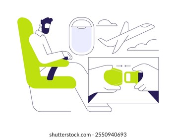 Fasten your seatbelt abstract concept vector illustration. Passenger wearing a seatbelt on the plane, airway transportation, commercial air transport, protection yourself abstract metaphor.