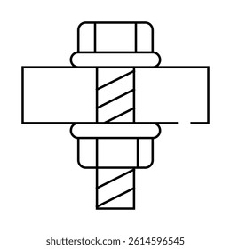 fastening bolt waterproof layer line icon vector. fastening bolt waterproof layer sign. isolated contour symbol black illustration
