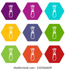 Fastening zip icons 9 set coloful isolated on white for web