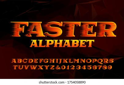 Faster alphabet font. High speed effect letters and numbers. Abstract background. Stock vector typeface for your design in sport style.