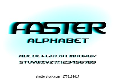 Schnellere Schriftart des Alphabets. Schnelle Effektbuchstaben und -ziffern. Stock-Vektorgrafik für Ihr Typografie-Design.