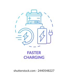 Faster charging blue gradient concept icon. Charging evolution. Lithium batteries revolution. Round shape line illustration. Abstract idea. Graphic design. Easy to use in brochure, booklet