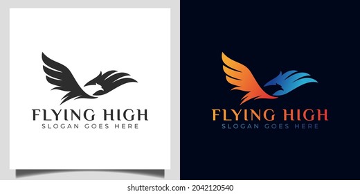 faster Flying high bird eagle, falcon, phoenix modern silhouette logo for brand identity