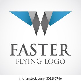 Faster flying wing technology abstract vector logo design template business digital icon corporate identity symbol concept