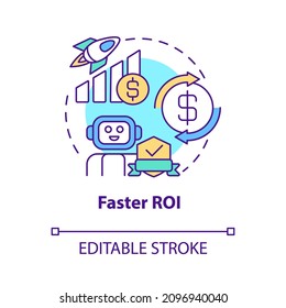 Faster ROI concept icon. Automated process. Return on investment abstract idea thin line illustration. Isolated outline drawing. Editable stroke. Roboto-Medium, Myriad Pro-Bold fonts used
