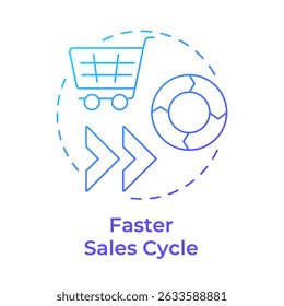 Faster sales cycle blue gradient concept icon. Quote management. Customer service. Purchasing, shopping. Round shape line illustration. Abstract idea. Graphic design. Easy to use in infographic