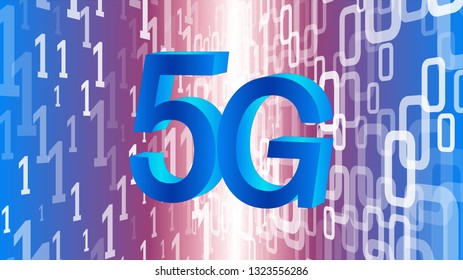 Faster speed internet 5G, programming software abstract backdrop, vector binary code numbers
