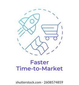 Faster time to market blue gradient concept icon. Products launching improvement. Benefit of using PIM system. Round shape line illustration. Abstract idea. Graphic design. Easy to use in presentation