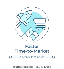 Faster time to market soft blue concept icon. Products launching improvement. Benefit of using PIM system. Round shape line illustration. Abstract idea. Graphic design. Easy to use in presentation