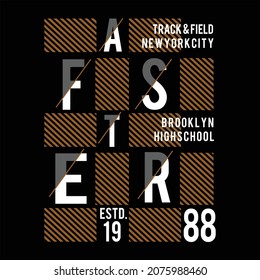 Schnellere Track- und Felddesign-Typografie, Vektorgrafik für T-Shirt