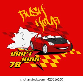 Fastest 3. Rush Hour. Vector Cartoon Car Illustration