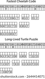 Fastest Cheetah Codeand Long Lived Turtle Puzzle Alphabetical Grids letters