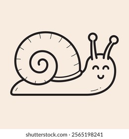 The fastest snail of the spring. Cute and funny snail with two antennas, big shell, happy eyes and mouth outline vector icon.