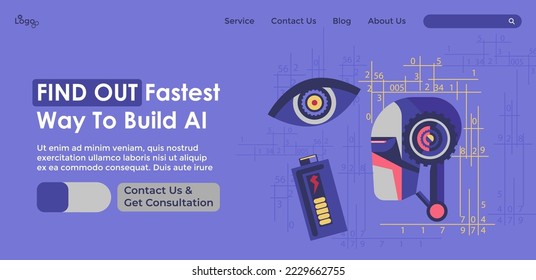 Fastest ways to build AI, artificial intelligence programs and systems available online. Contact us and get a consultation. Website landing page template, internet site. Vector in flat style
