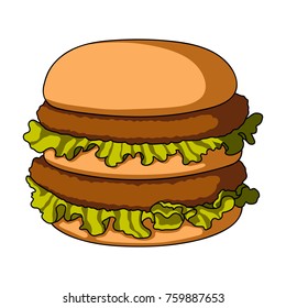 Fast-food burger. Chicken with salad and rolls. Food for a snack on the go.Fastfood single icon in cartoon style bitmap,raster symbol stock illustration.