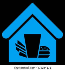 Fastfood Cafe icon. Vector style is flat iconic symbol, blue color, black background.