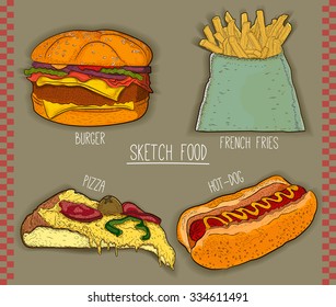 Fastfood color vector set