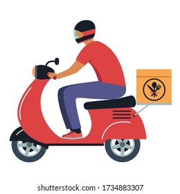 fastfood courier on a moped flat style illustration