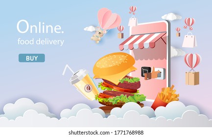 fastfood delivery with smartphone online shop  vector illustration for app website marketing graphic 