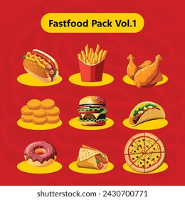 Fastfood Donut Burger Fries Sandwich Taco Pizza Nugget Hot Dog