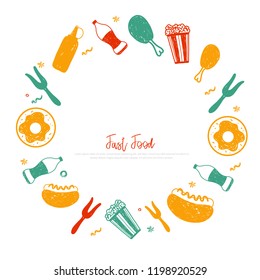 FastFood doodle circle banner for menu design.