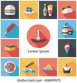 Fastfood and drinks icon set