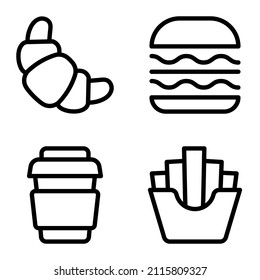 Fastfood Flat Icon Set Isolated On White Background