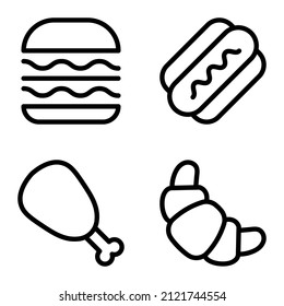 Fastfood Flat Icon Set Isolated On White Background