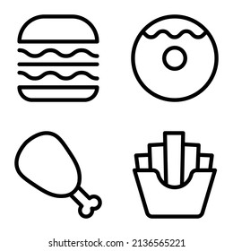 Fastfood Flat Icon Set Isolated On White Background