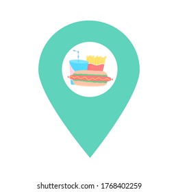 Fast-food of french fries, hot dog and soda drink location map pin pointer icon. Element of map point for mobile concept and web apps. Icon for website design and app development. Food store icon sign