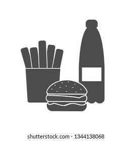 Fastfood icon. French fries, cola and cheeseburger. Vector illustration.
