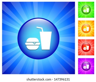 Fastfood Icon on Round Button with Blue Glow