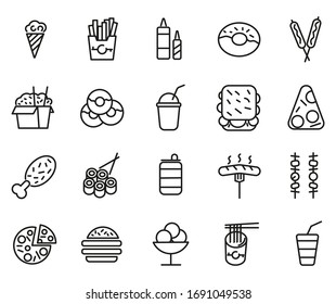 Fastfood  Icon Set Vector Thin Line Icons Collection