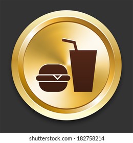 Fastfood Icons on Gold Button Collection