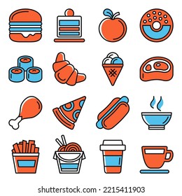 Fastfood Icons Set on White Background. Vector illustration