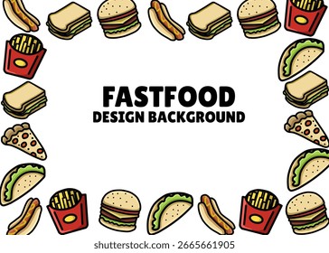 A Fastfood illustration pattern with white background, food packaging, menu illustration hand drawn print ads, food business, restaurant