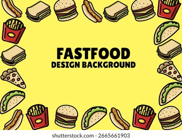 Ein Fastfood-Illustrationsmuster mit gelbem Hintergrund, Lebensmittelverpackung, Menügrafik, handgezeichnete Printanzeigen, Lebensmittelgeschäft, Restaurant