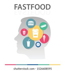 Fastfood Infographics vector design. Timeline concept include burger, french fries, drink with a straw icons. Can be used for report, presentation, diagram, web design.