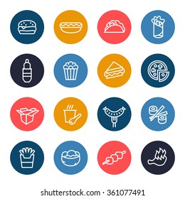Fastfood line icon set