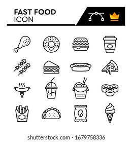 Fastfood line icons set. Editable Stroke