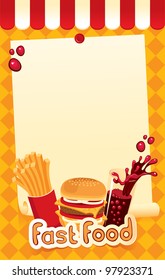 fast-food menu for burger, fries and cola