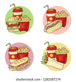 Fastfood menu vector set