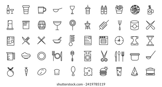 Fastfood outline web icon set, vector, restaurant line icons collection