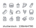 Fastfood related line icon set. Street food linear icons. Burger, hotdog and  sandwich outline vector signs and symbols collection.