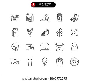 Fastfood related line icon set. Street food linear icons. Editable stroke.
