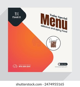 Fast-food restaurant menu and burger social media promotion banner template
