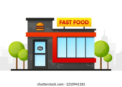 A Fast-Food restaurant. Order on a tray. Business building. Vector illustration.