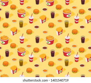 Fast-food Seamless Isometric Vector Pattern